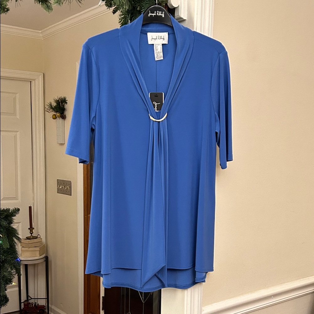 Joseph Ribkoff Women's Blue Drape Top w/ silver accent. New w/ tag! Size 8